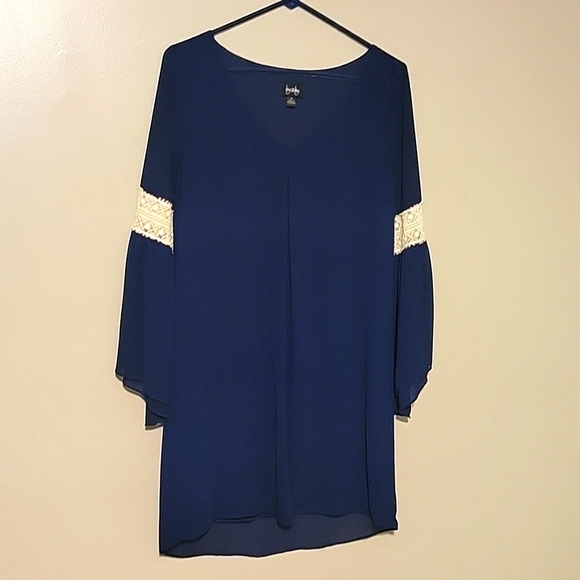 by & by Dresses & Skirts - By & By Navy Blue Dress Medium Sheath Swing Chiffon‎ Lined V-neck Crochet